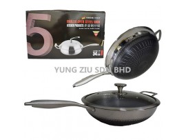 (GLASS COVER) HONEYCOMB NON-STICK WOK 34CM(IN AND OUT LAYER HONEYCOMB)